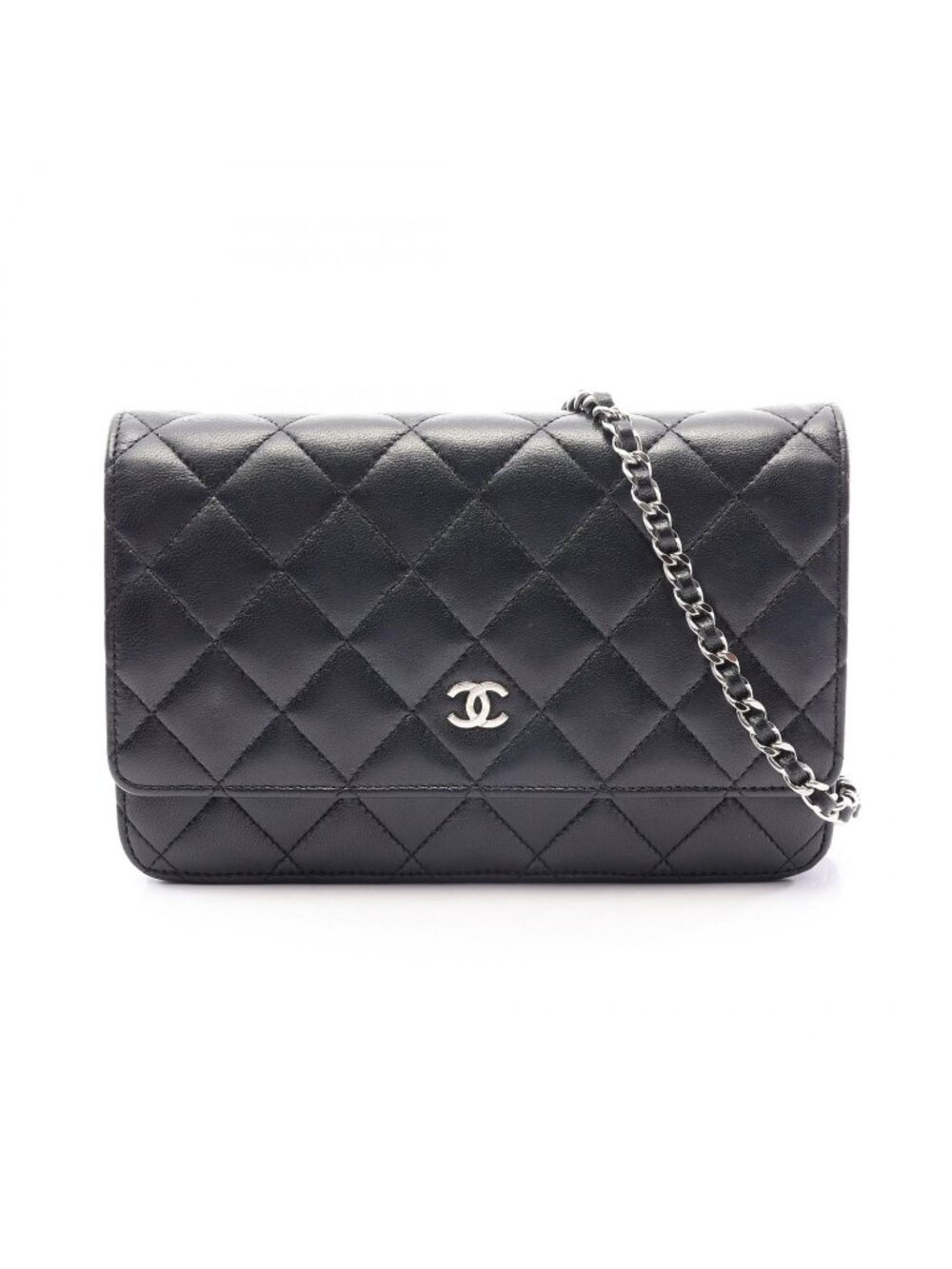 Chanel Shoulder Bag Quilted Black Lambskin Chain Wallet